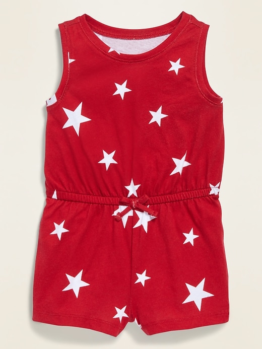 View large product image 1 of 1. Sleeveless Printed Jersey Romper for Baby