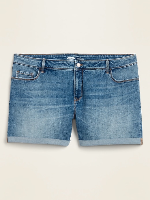 View large product image 1 of 1. High-Rise Secret-Slim Pockets Plus-Size Jean Shorts -- 5-inch inseam