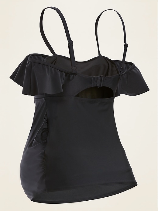 View large product image 2 of 2. Maternity Ruffled Off-the-Shoulder Tankini Swim Top