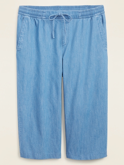 View large product image 1 of 1. High-Waisted Chambray Plus-Size Pull-On Culotte Pants