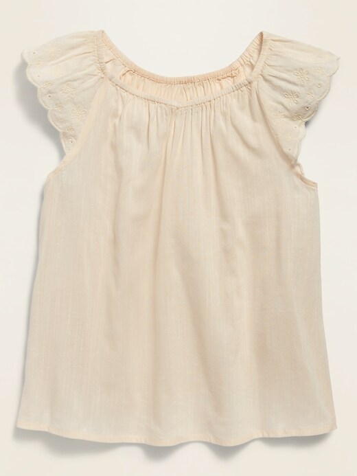 View large product image 1 of 1. Flutter-Sleeve Embroidered Top for Girls