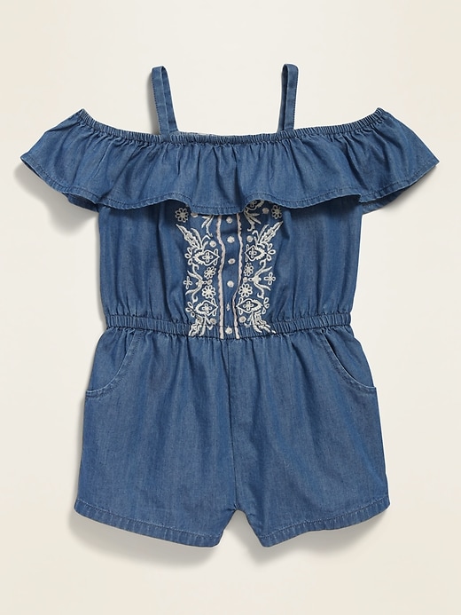Old Navy Off-the-Shoulder Chambray Romper for Toddler Girls. 1