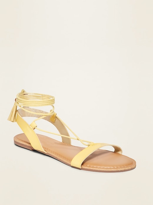 View large product image 1 of 1. Strappy Faux-Leather Lace-Up Sandals