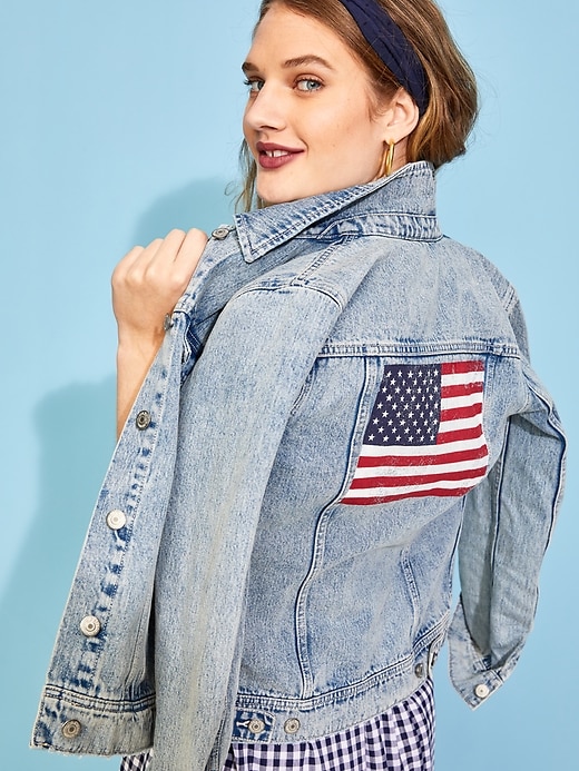 View large product image 1 of 3. American Flag Graphic Jean Jacket for Women