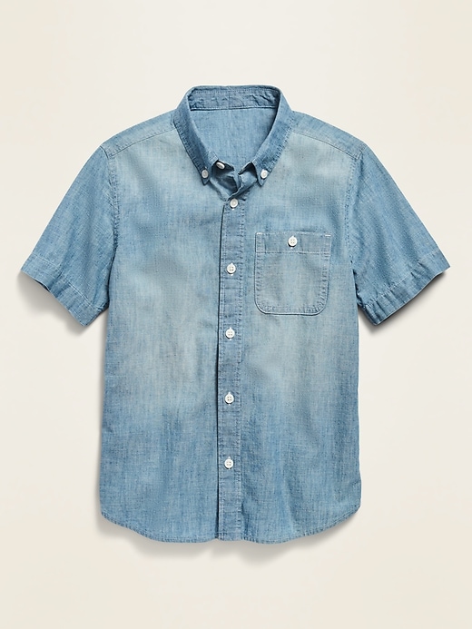 View large product image 1 of 1. Light-Wash Chambray Short-Sleeve Shirt For Boys