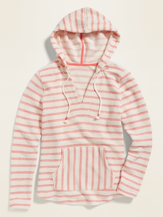 View large product image 2 of 2. French Terry V-Neck Baja-Stripe Pullover Hoodie for Women
