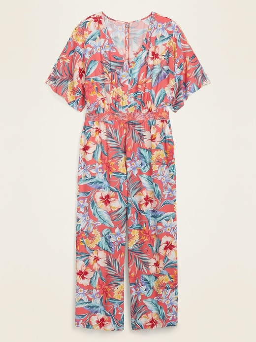 View large product image 1 of 1. Soft-Woven Smocked-Waist Plus-Size Jumpsuit