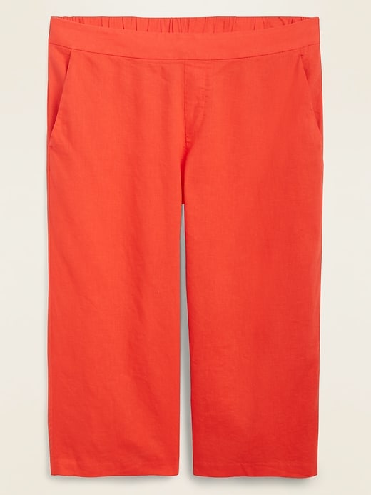 View large product image 1 of 1. High-Waisted Linen-Blend Plus-Size Culotte Pants
