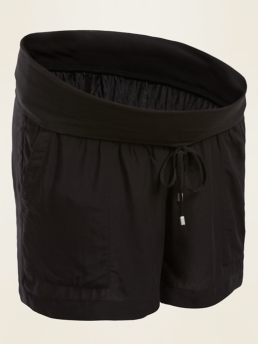 View large product image 1 of 1. Maternity Rollover-Waist Soft Twill Shorts -- 5-inch inseam