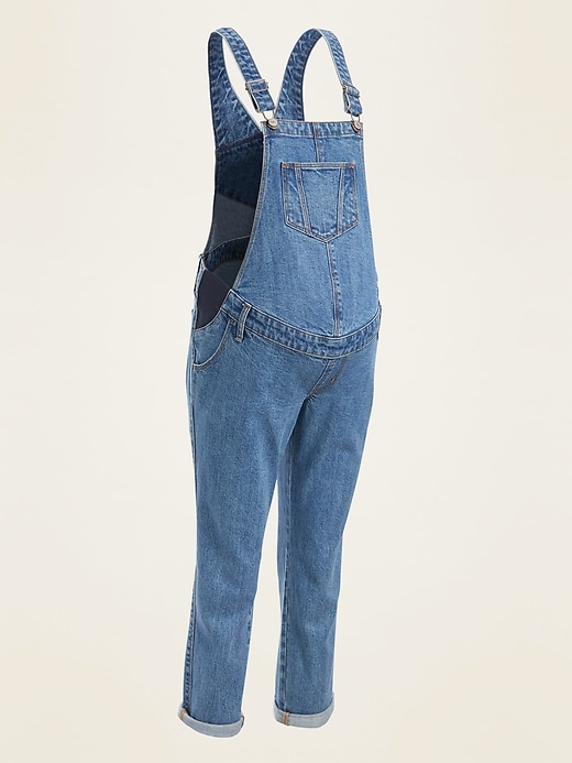 View large product image 1 of 1. Maternity Side-Panel Boyfriend Jean Overalls