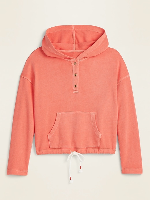 View large product image 2 of 2. Garment-Dyed French Terry Henley Hoodie for Women