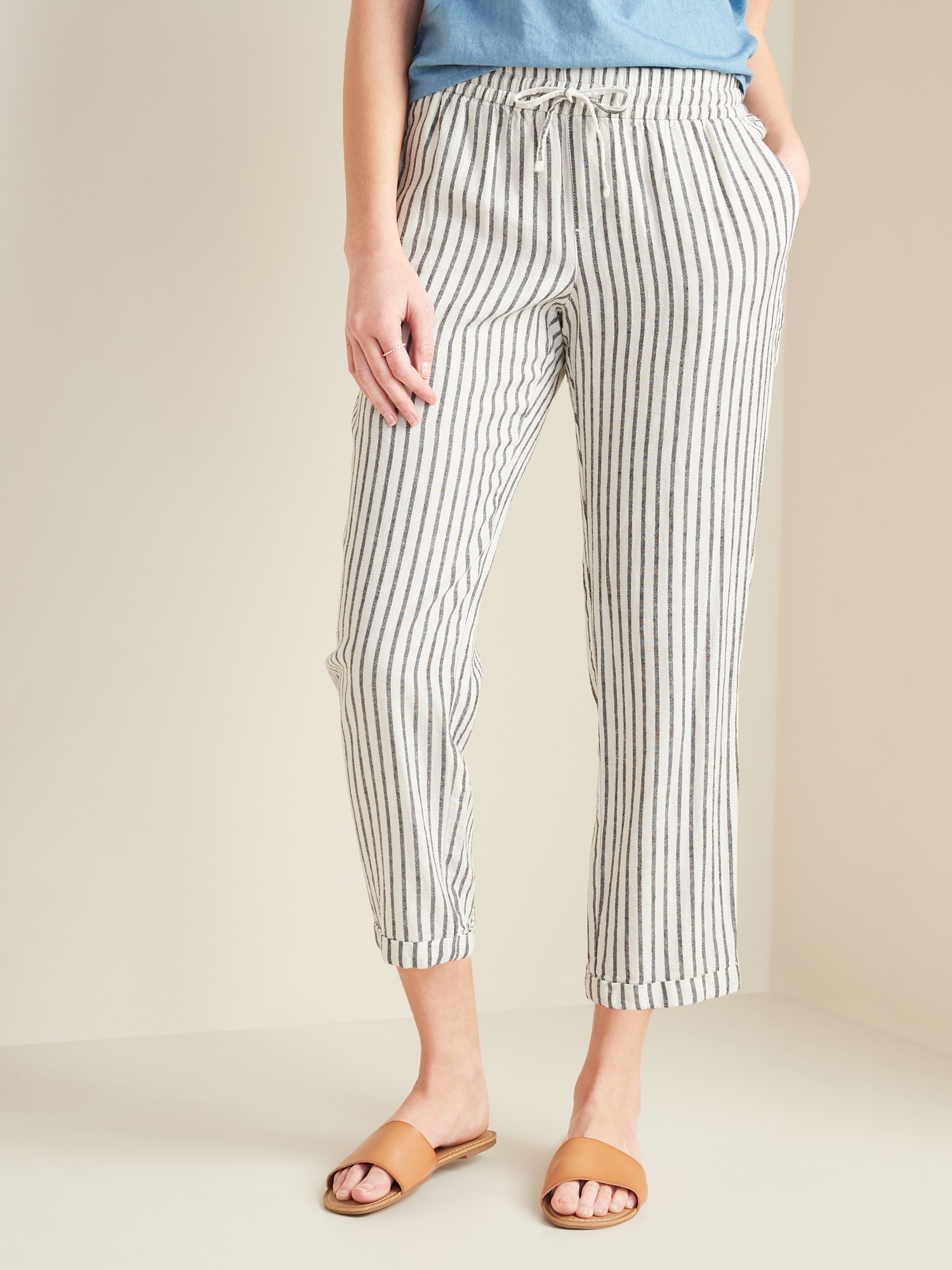 Mid-Rise Cropped Linen-Blend Pants for 