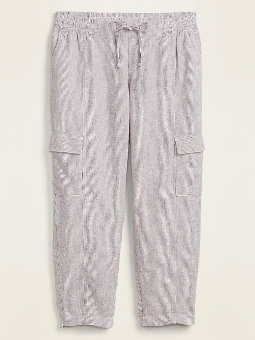 View large product image 2 of 2. Mid-Rise Pinstriped Linen-Blend Cargo Pants for Women