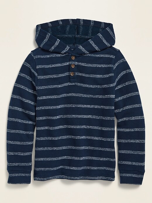Striped French Terry Baja Henley Hoodie For Boys | Old Navy