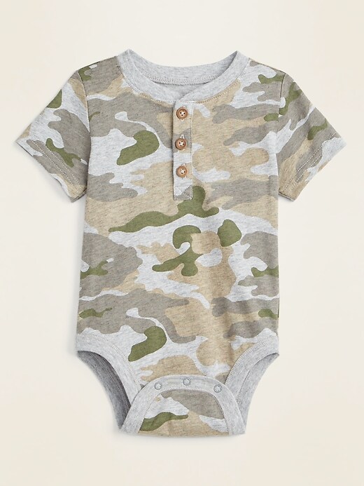 Old Navy Unisex Patterned Henley Bodysuit for Baby gray. 1