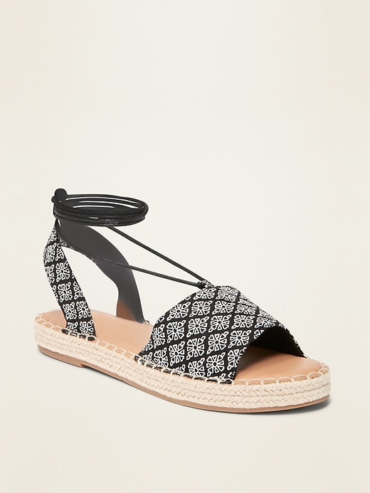 View large product image 1 of 1. Textile Lace-Up Espadrille Sandals