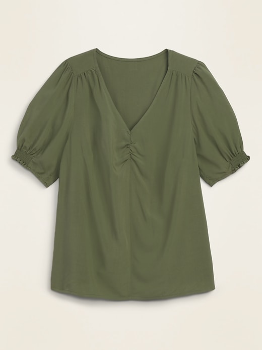 View large product image 1 of 1. Shirred Smocked-Sleeve V-Neck Blouse for Women