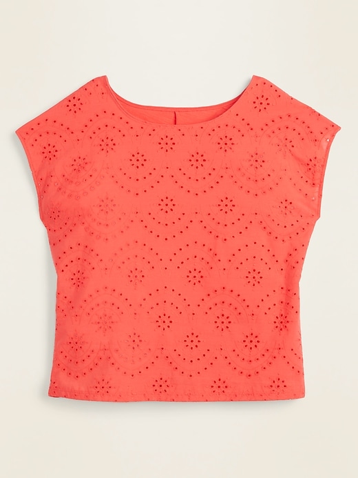 View large product image 1 of 1. Eyelet-Front Dolman-Sleeve Top