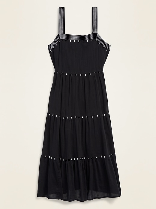 View large product image 2 of 2. Tiered Embroidered Midi Swing Dress