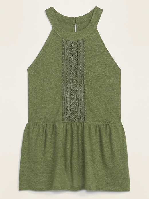 View large product image 1 of 1. Linen-Blend Jersey Lace-Trim Sleeveless Top