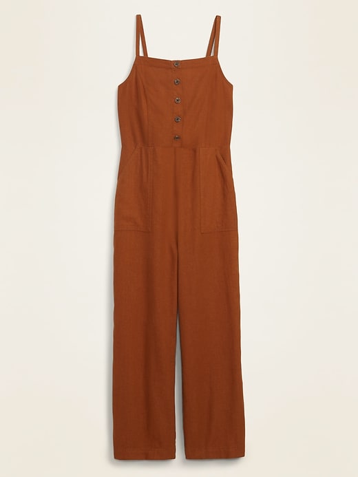 View large product image 1 of 2. Button-Front Linen-Blend Cami Jumpsuit for Women