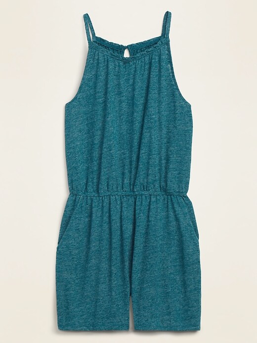 View large product image 1 of 1. Sleeveless Linen-Blend Jersey Romper