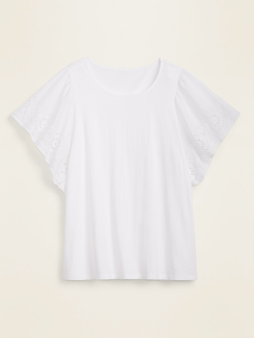 View large product image 1 of 1. Eyelet Flutter-Sleeve Jersey Plus-Size Top