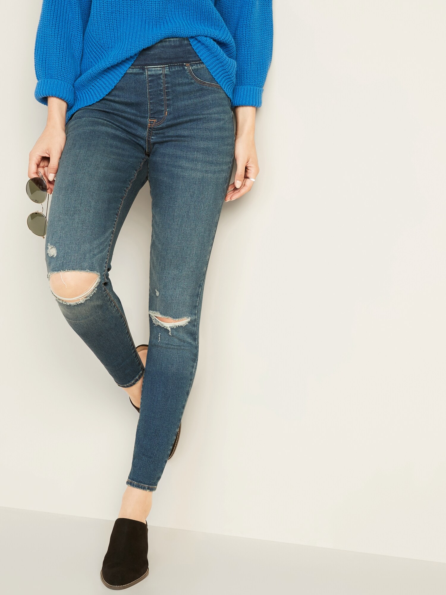 old navy mid rise distressed rockstar jeans