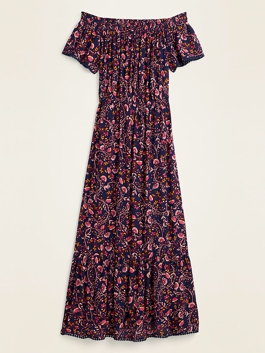 View large product image 2 of 2. Floral-Print Off-the-Shoulder Waist-Defined Maxi Dress for Women