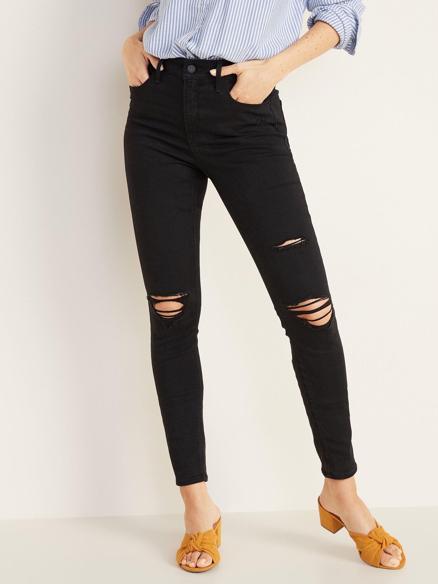 high waisted super skinny ripped jeans