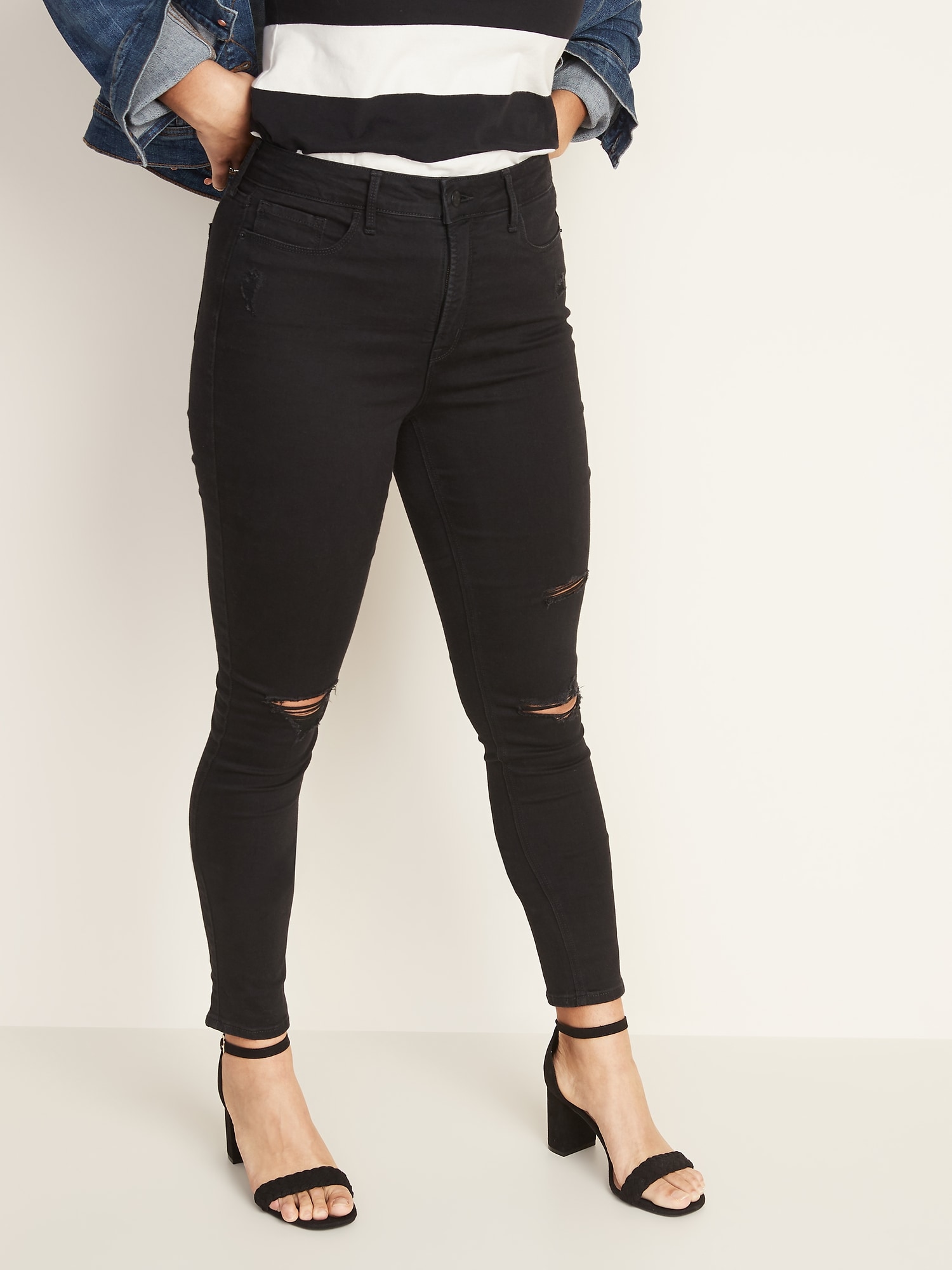 black high waisted super skinny ripped jeans
