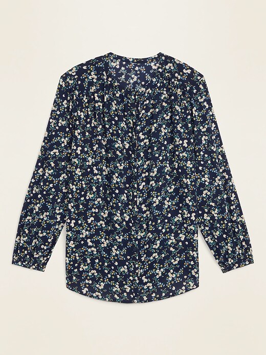 View large product image 1 of 1. Oversized Floral-Print Button-Front Blouse for Women