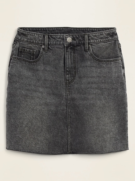 View large product image 1 of 1. High-Waisted Raw-Hem Faded-Black Jean Skirt for Women