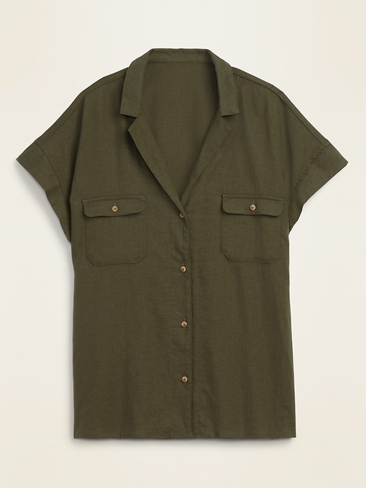 Old Navy Linen-Blend Utility Short-Sleeve Shirt for Women. 1