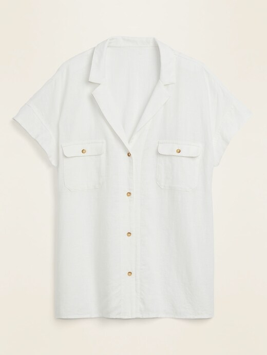 View large product image 2 of 2. Linen-Blend Utility Short-Sleeve Shirt for Women