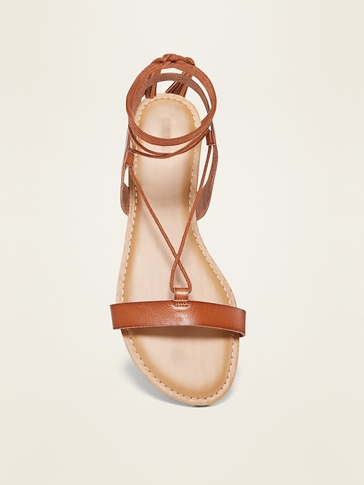 Image number 2 showing, Strappy Faux-Leather Lace-Up Sandals