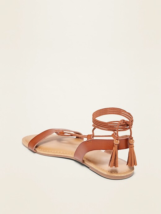 Image number 3 showing, Strappy Faux-Leather Lace-Up Sandals
