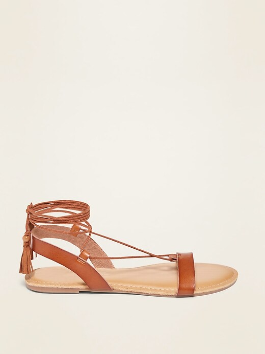 Image number 4 showing, Strappy Faux-Leather Lace-Up Sandals