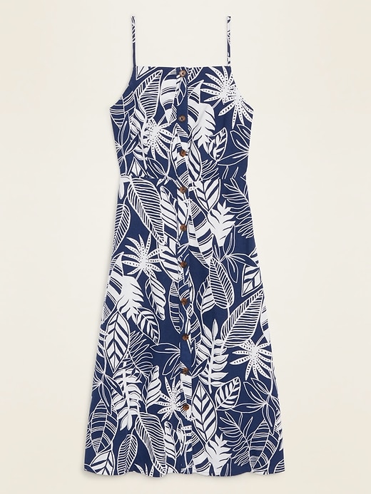 Linen-Blend Button-Front Printed Cami Midi Dress for Women | Old Navy