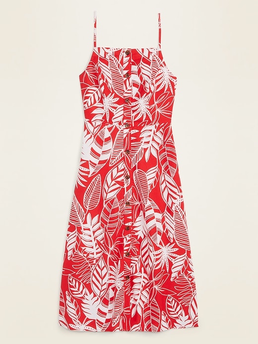 Linen-Blend Button-Front Printed Cami Midi Dress for Women | Old Navy