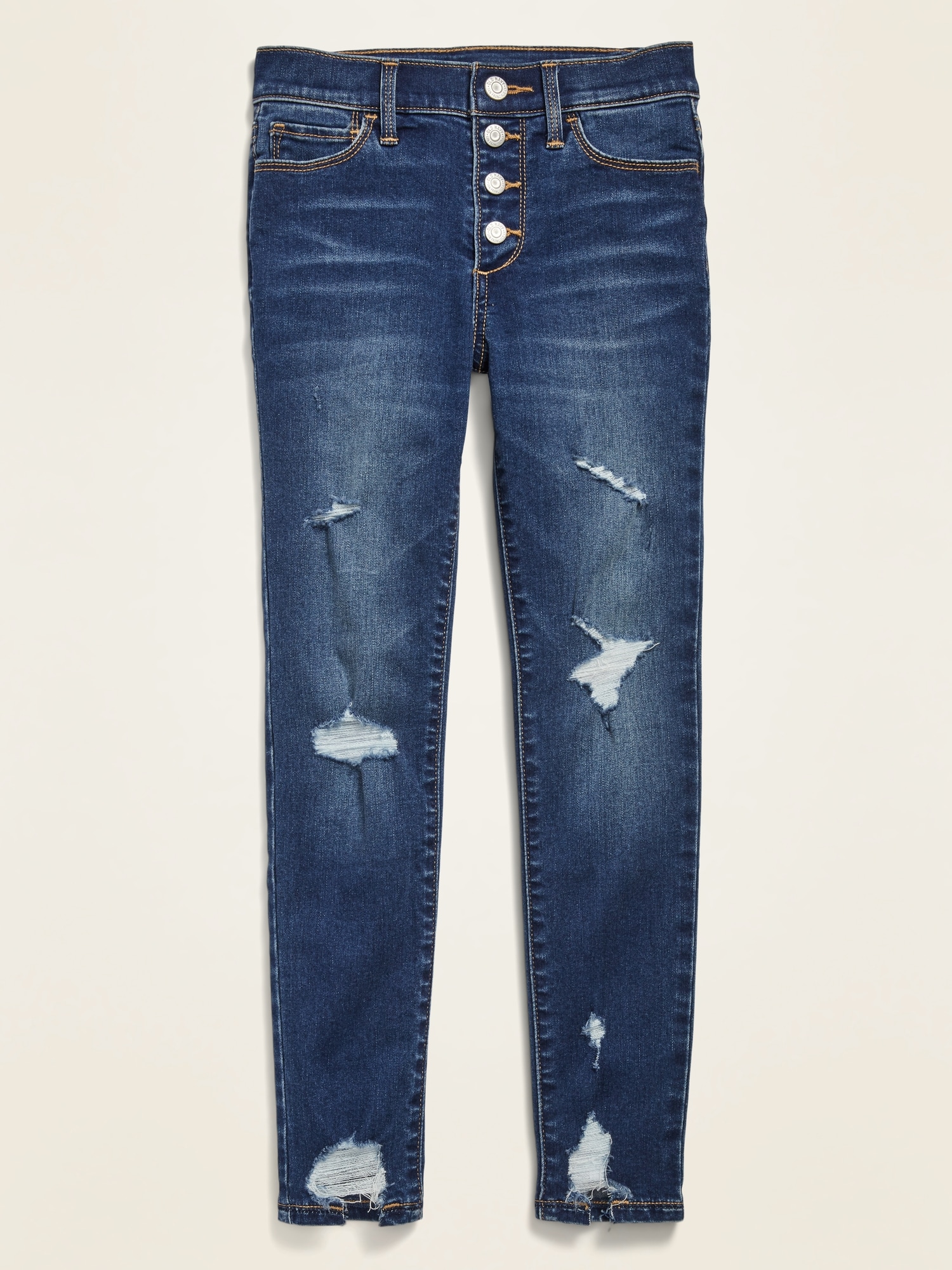 High Waisted Built In Tough Button Fly Rockstar Super Skinny Jeggings