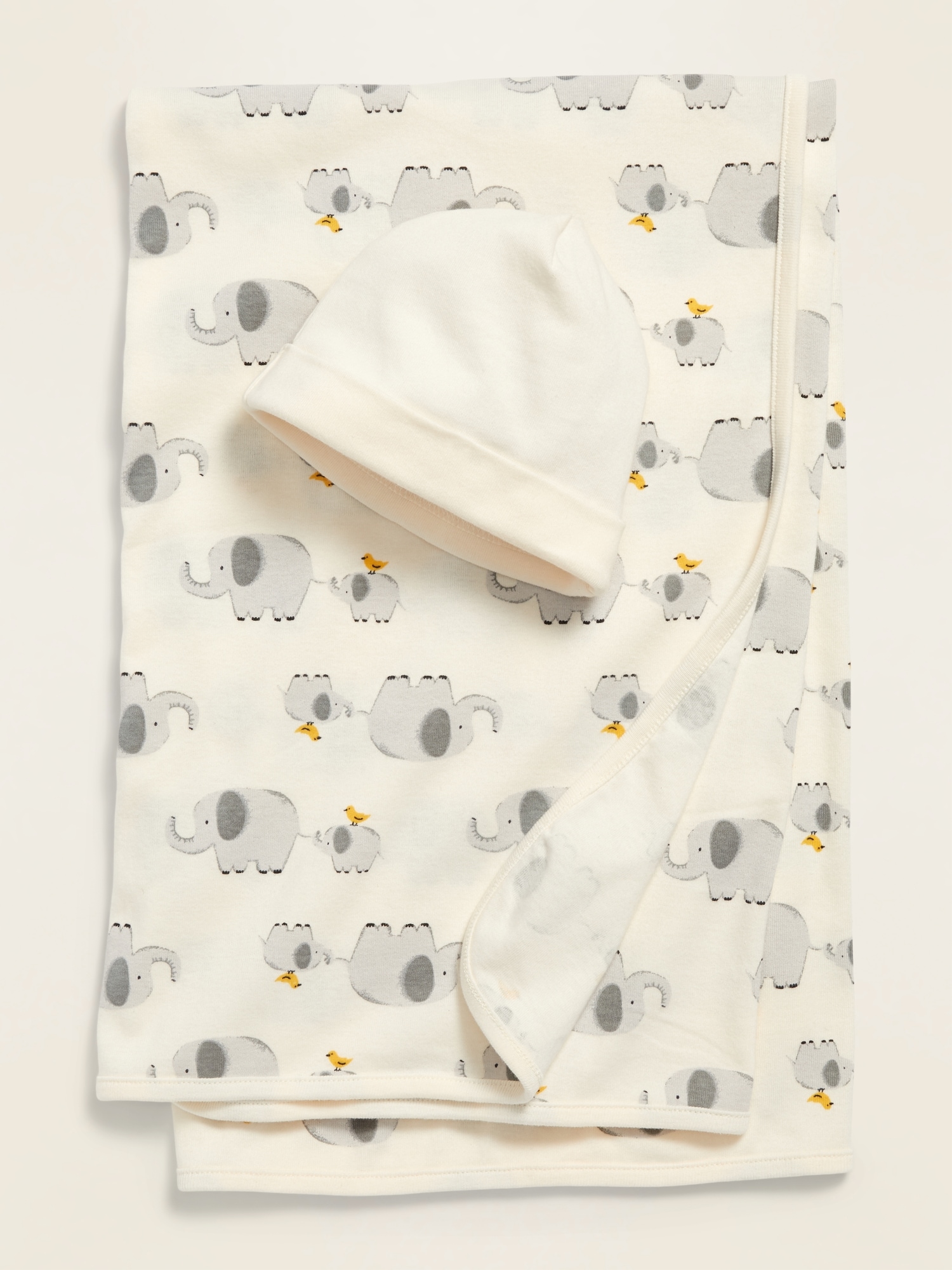 Unisex Swaddle Blanket & Beanie Hat 2-Piece Set for Baby