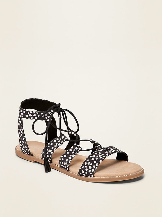 View large product image 1 of 1. Woven-Textile Gladiator Sandals