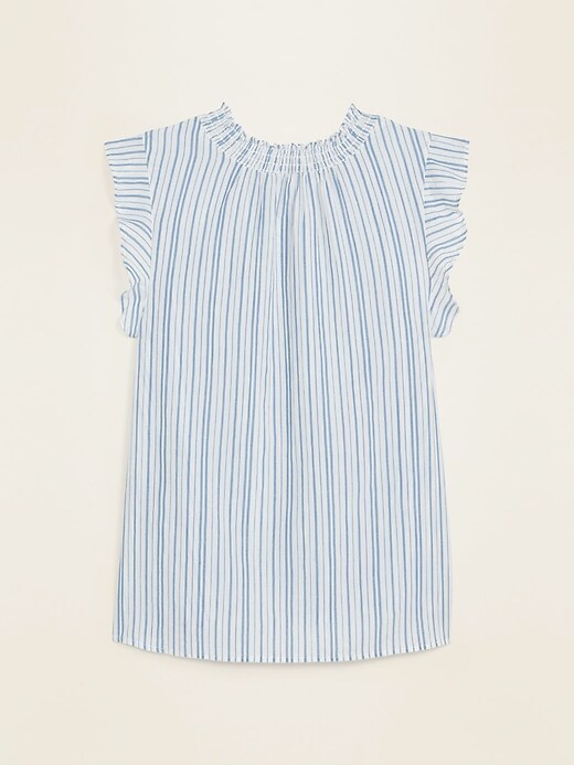 View large product image 2 of 2. Smocked-Neck Striped Gauze Blouse for Women
