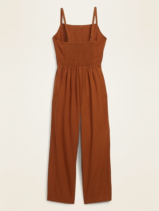 View large product image 2 of 2. Button-Front Linen-Blend Cami Jumpsuit for Women
