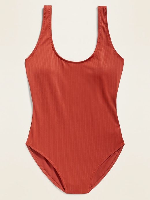 View large product image 1 of 1. Textured Rib-Knit One-Piece Swimsuit