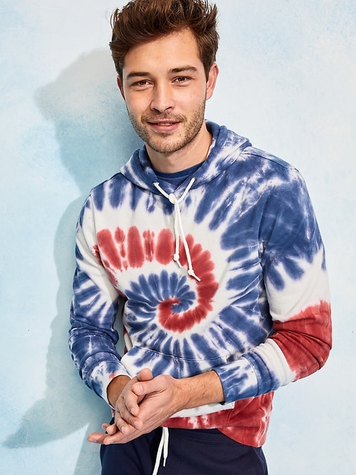 View large product image 2 of 2. Americana Tie-Dyed French Terry Gender-Neutral Pullover Hoodie