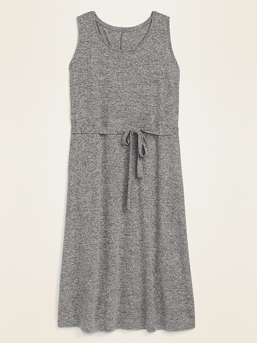 View large product image 1 of 1. Sleeveless Linen-Blend Jersey Tie-Belt Plus-Size Dress