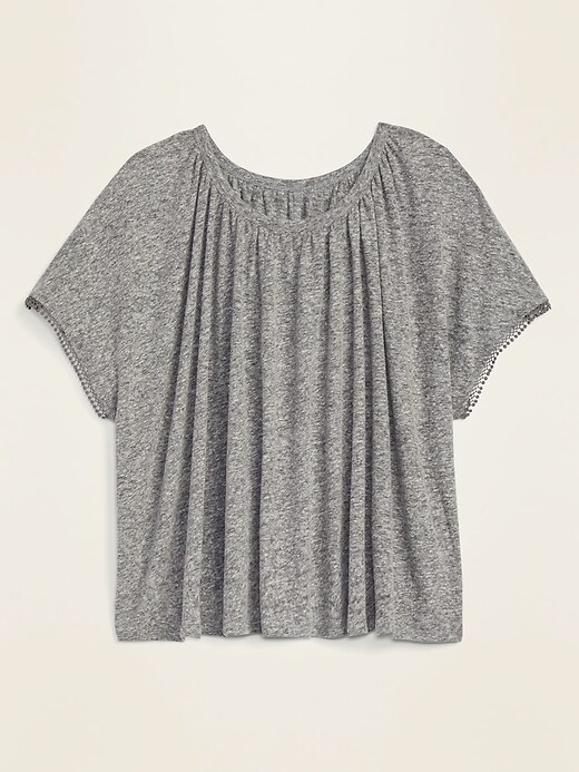 View large product image 1 of 1. Oversized Linen-Blend Jersey Pom-Pom Sleeve Top for Women