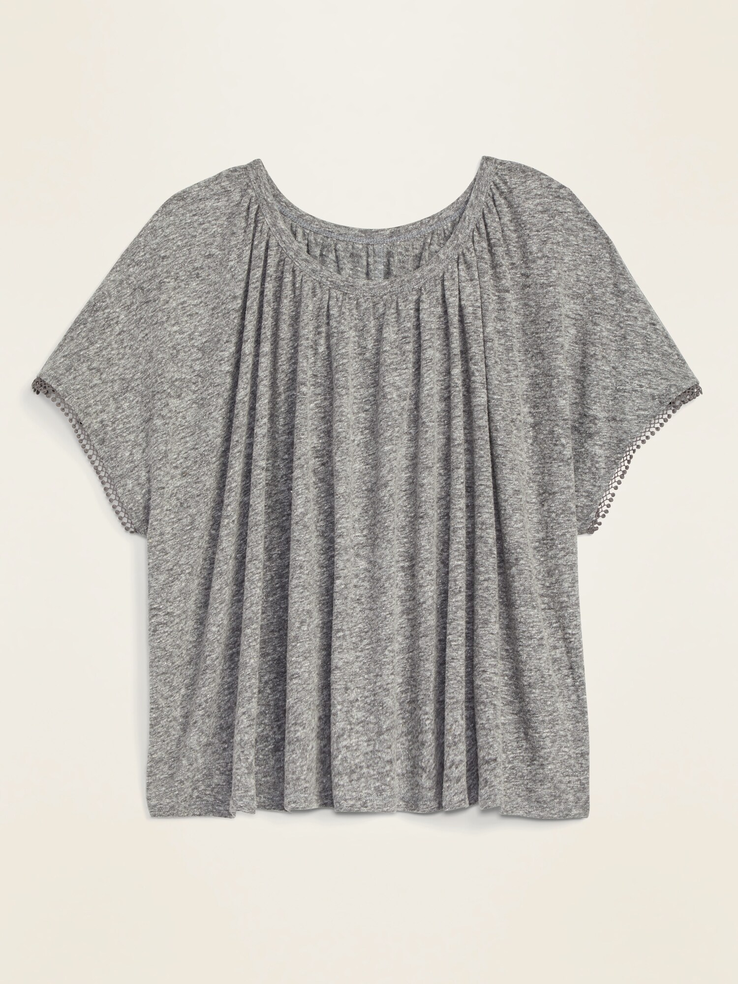 Oversized Linen-Blend Jersey Pom-Pom Sleeve Top for Women